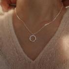 Hoop Rhinestone Pendant Sterling Silver Necklace Xl1841 - Silver - One Size