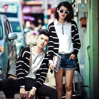 Striped Couple Matching Knit Cardigan