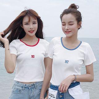 Embroidered Cropped Short-sleeve T-shirt