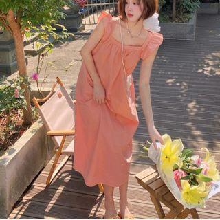 Ruffle Sleeves Midi A-line Dress