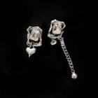 Rhinestone Heart Asymmetrical Alloy Dangle Earring 1 Pair - Silver - One Size