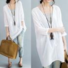 Set: 3/4-sleeve V-neck Long Blouse + Camisole