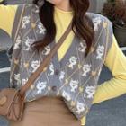 Jacquard Button-up Sweater Vest Gray - One Size