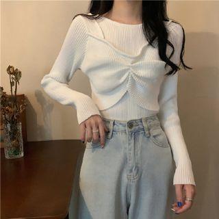 Mock Two-piece Shirred Knit Top