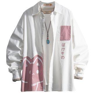 Two-tone Cartoon Print Shirt