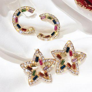 Rhinestone Open Hoop Earring / Star Earring