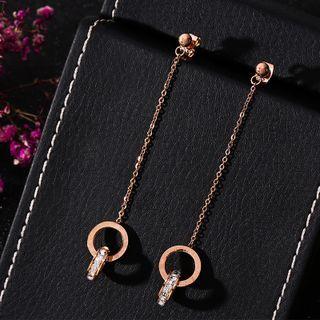 Rhinestone Double Circle Drop Earring As Shown In Figure - One Size