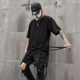 Elbow-sleeve Strappy T-shirt