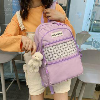 Plaid Panel Nylon Zipped Backpack