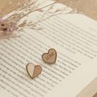 Wooden Heart Ear Stud Gold - One Size