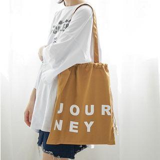 Lettering Drawstring Canvas Tote Bag Almond Yellow - One Size