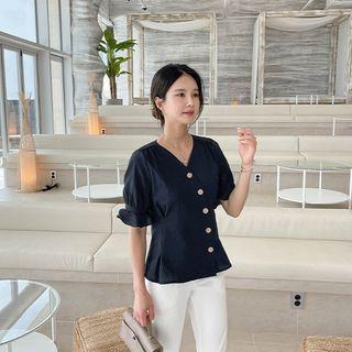 Frill-sleeve V-neck Blouse