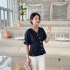 Frill-sleeve V-neck Blouse