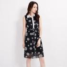 Dotted Collared Sleeveless A-line Dress