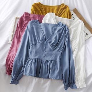 Deep V-neck Plain Blouse