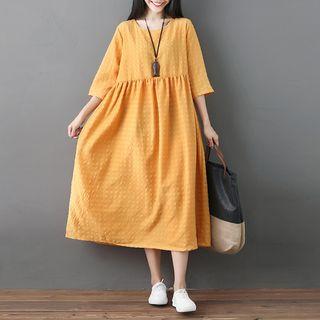 Elbow-sleeve High-waist Maxi Dress