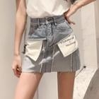 High-waist Paneled Mini Denim Skirt