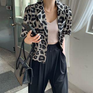 Short-sleeve Leopard Blazer Gray - One Size