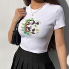 Panda Print Short-sleeve Crop Top
