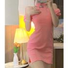 Cold-shoulder Bow A-line Dress Pink - One Size