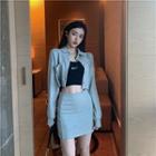 Set: Cropped Single-breasted Jacket + Mini Pencil Skirt