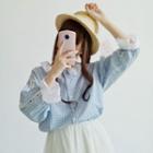 Long-sleeve Frilled Cuff Gingham Blouse