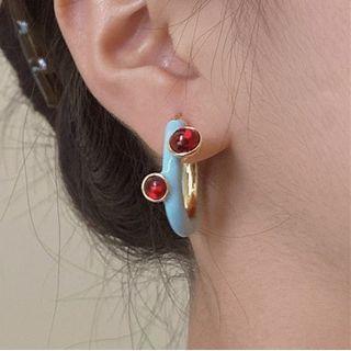 Faux Pearl Glaze Alloy Open Hoop Earring 1 Pair - Light Blue - One Size