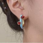 Faux Pearl Glaze Alloy Open Hoop Earring 1 Pair - Light Blue - One Size