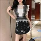 Lace Tank Top / Mini Rhinestone A-line Skirt