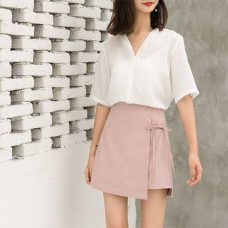 Tie-front Flap A-line Skirt