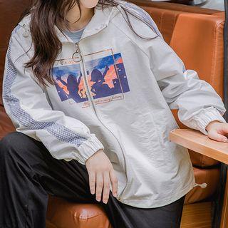 Contrast-trim Printed Zip Jacket