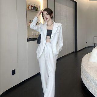 Single-breasted Blazer / Tube Top / Wide Leg Dress Pants