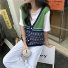 Short-sleeve Mock Two Piece T-shirt White & Green - One Size