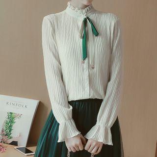 Accordion Frill Trim Long-sleeve Chiffon Blouse