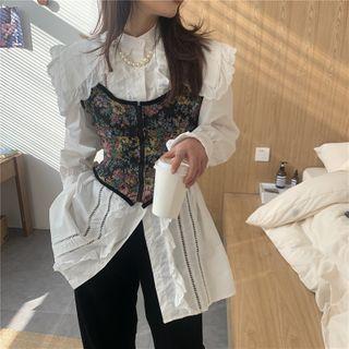 Ruffle Trim Blouse / Jacquard Camisole Top