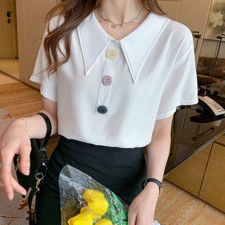 Short-sleeve Color Block Button Polo Shirt