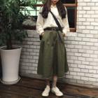Plain Linen Long-sleeve Shirt / Plain Midi-skirt