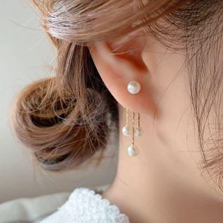 Faux Pearl Alloy Fringed Earring 1 Pair - Rhinestone - Silver - One Size