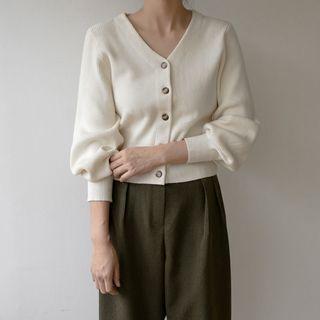 Bishop-sleeve V-neck Cardigan