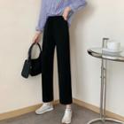 Plain High-waist Straight Leg Pants Black - One Size