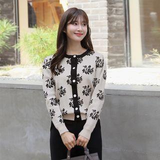 Flower Pattern Ringer Cardigan