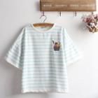 Ice Cream Embroidered Striped Short Sleeve T-shirt