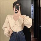 Puff-sleeve Eyelet Lace Blouse Almond - One Size