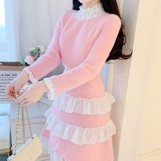 Long-sleeve Ruffle Trim Fluffy A-line Dress