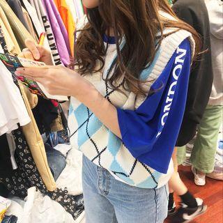 Pattern V-neck Knit Vest