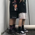 Fray Hem Lettering Wide-leg Shorts