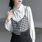 Set: Plain Shirt + Houndstooth Camisole Top