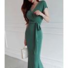 Wrap-front Long Dress With Sash