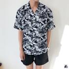 Open-placket Hawaiian Shirt Navy Blue - One Size