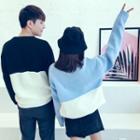 Couple Matching Long Sleeve Color-block Knit Top